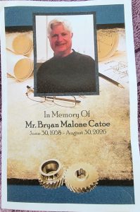 Funeral program for Bryan Catoe
